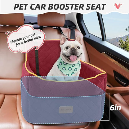 HEGGCOOE Dog Car Seat for Small Medium Dogs, Memory Foam Puppy Dog Booster Seat with Thick Cushion for Dogs Under 35lbs, Detachable Washable Pet Car Seat Travel Bed with Storage Pockets,2 Safety Belts