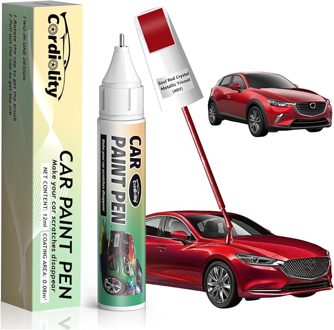 46V Soul Red Crystal Metallic Tricoat Touch Up Paint for Mazda, Color Accurate Car Paint Scratch Repair Pen, Quick & Easy Fix Automotive Chips and Nicks
