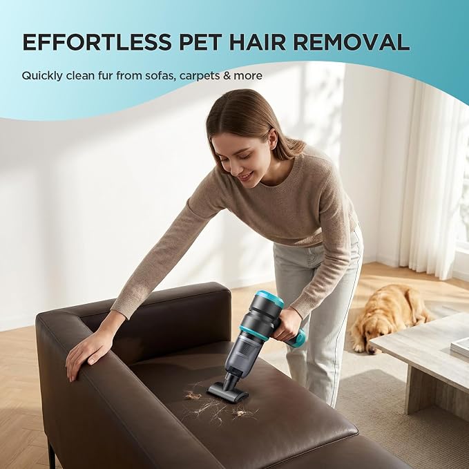 Handheld Car Vacuum Cleaner, 4-in-1 Cordless Rechargeable Mini Vacuum with Air Duster – Quickly Clean Crumbs, Pet Hair & Crevices in Car, Office, Home. Ideal for Commuters & Office Workers (Blue)