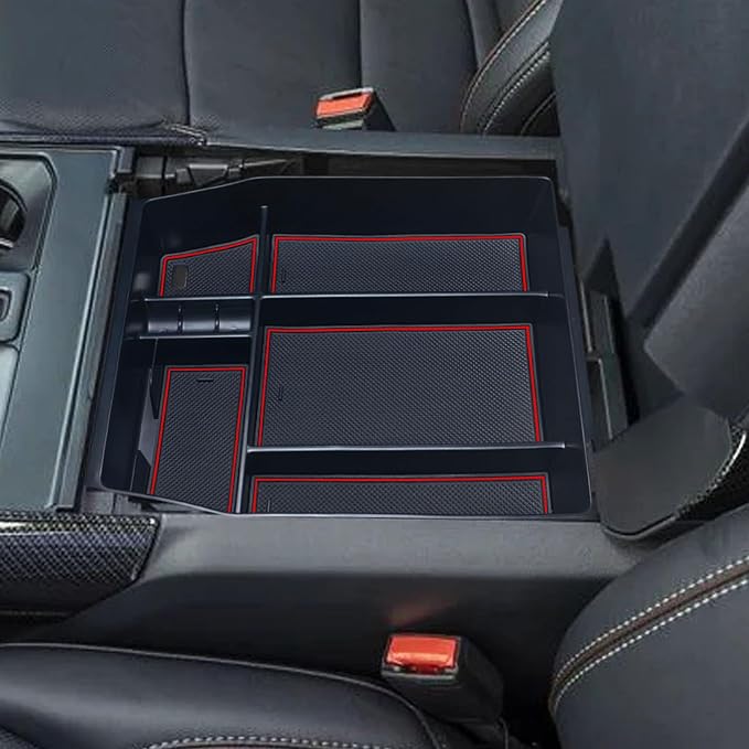 Zxiaochun Center Console Organizer Compatible with 2021 2022 2023 2024 Ford F150 Interior Accessories, Armrest Box Insert Storage Tray (Full Console w/Bucket Seats ONLY)-Red Trim