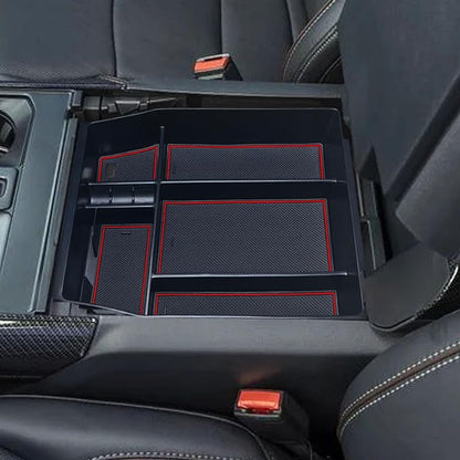 Zxiaochun Center Console Organizer Compatible with 2021 2022 2023 2024 Ford F150 Interior Accessories, Armrest Box Insert Storage Tray (Full Console w/Bucket Seats ONLY)-Red Trim