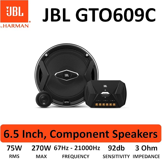 JBL GTO609C 270 Watts 6-1/2" Premium Car Audio Component Stereo Speaker System with Patented Plus One Woofer-Cone Technology