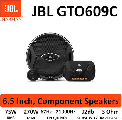 JBL GTO609C 270 Watts 6-1/2" Premium Car Audio Component Stereo Speaker System with Patented Plus One Woofer-Cone Technology