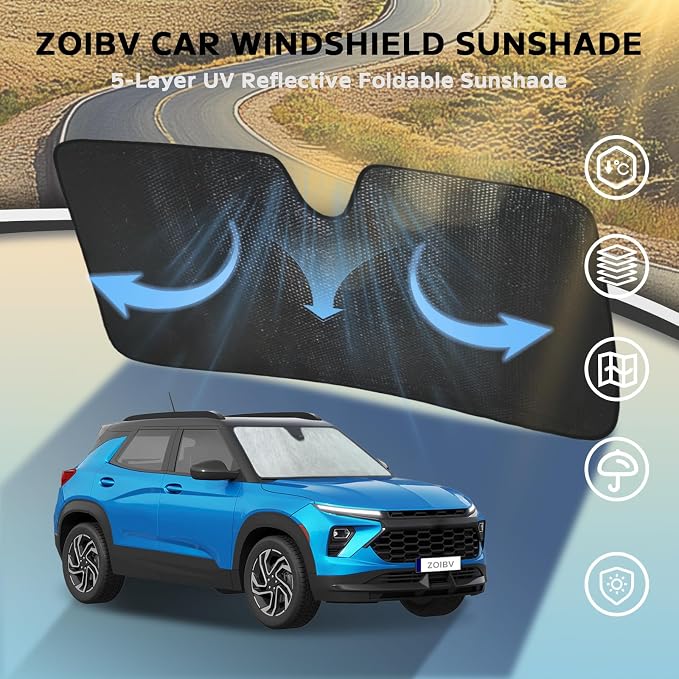 Car Windshield Sun Shade for Chevrolet Chevy Trailblazer 2021-2024 2025 2026 Front Window Sunshade Sun Visor Protection Cover Accessories -5-Layer Bubble Foldable Thicken Blocks Heat & UV Rays