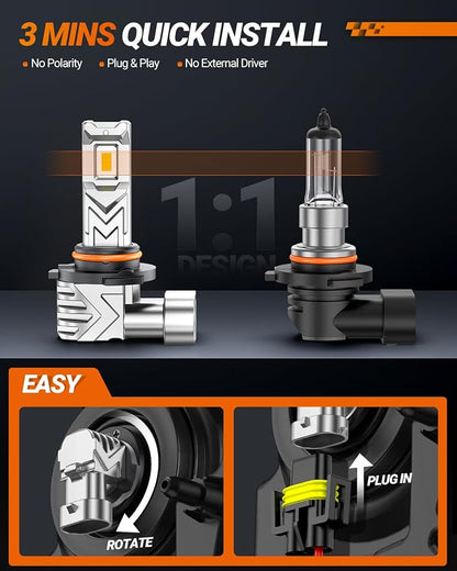 SEALIGHT H10 9140 9145 LED Fog Light Bulbs, 17,000LM 800% Brighter H10 LED Fog Lights, 3500K Amber Yellow Strong Light Penetration, Super Bright, Plug and Play