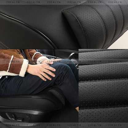 (1 PCS Car Seat Cover Width20.86 by deep 20.86 inches PU Leather Auto Bottom Seat Protector Cover with Comfort Leg Support Pillow Fit Most Front Driver Seat (Beige with Leg Rest)