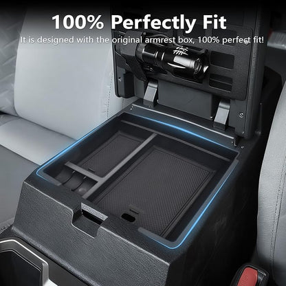 Center Console Organizer Tray fits 2024-2026 Toyota Tacoma Accessories, ABS Plastic & Anti-Slip Rubber Storage Box with Charging Hole for Tacoma Interior Accessories