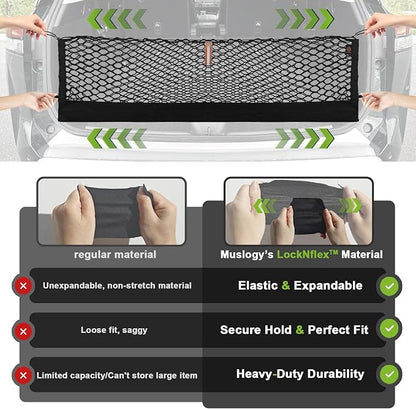 Muslogy Truck Bed Cargo Net Trunk Netting Compatible with Toyota RAV4 2019-2024 2025 Accessories, Pickup Cargo Organizer SUV Sedan Storage Net w/Heavy Duty Carabiners