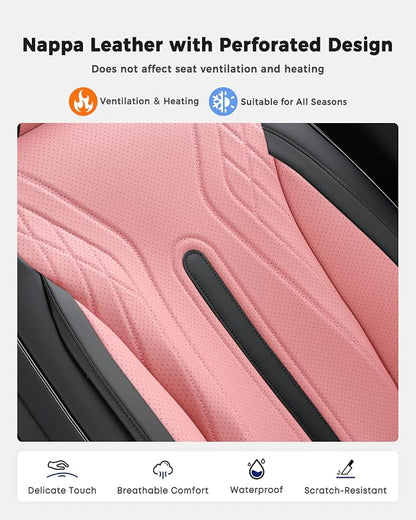 Huidasource Front Seat Covers, Universal Fit for Most Cars SUV Trucks, Full Coverage Nappa Leather Seat Cover, Airbag, Velcro Adjustable, Seat Function Retain, Black&Pink