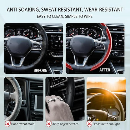 FOAN Steering Wheel Covers, 3PCs Carbon Fiber Anti-Skid Clip on Car Steering Wheel Cover Protector Universal for Most Car, Blue