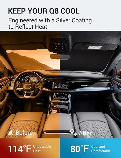 Proadsy 2026 Upgrade Windshield Sun Shade Custom Fit 2019-2025 2026 Audi Q8 Foldable Front Sunshade Protector Sun Visor Blocks UV Rays Keep Car Cooler