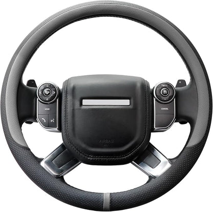 COFIT Breathable Car Steering Wheel Cover 16 inch Auto Universal Leather Wrap Non-Slip Steeringwheel Protector Automotive Interior Accessories, Grey (Suit for 15.5-16 inch)