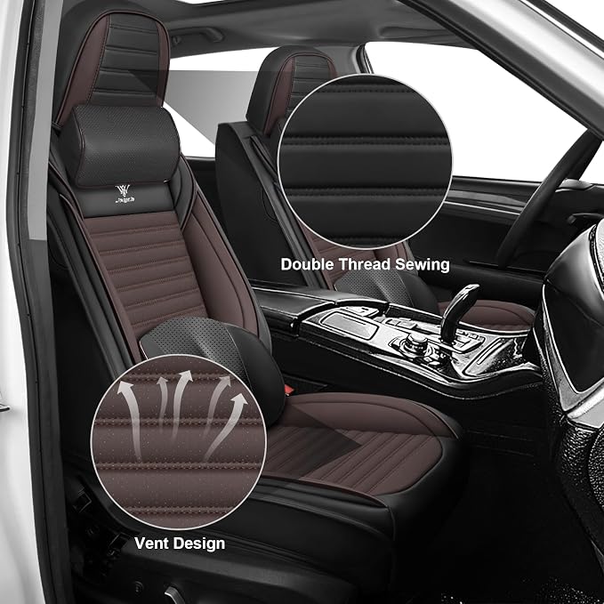 Seat Covers Full Set Custom Fit for Nissan Rogue 2015-2026, Breathable and Comfortable Deluxe Leather Car Seat Cover, Waterproof Cushion Cover Auto Interior Accessories (Black Brown)