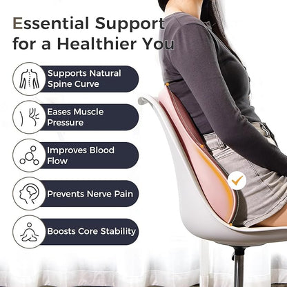 Coverado Lumbar Support Pillow for Car, Ergonomic Memory Foam Back Pillow for Office Chair, New Back Cushion for Pain Relief, PU Leather Car Lumbar Support for Driving Seat