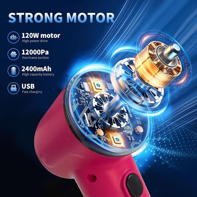 Portable Car Vacuum Cordless,2-in-1 Blow Suction Handheld Cleaner with Multi-Nozzles, Rechargeable Mini Vacuum for Car, Home, Office, Pet Hair, Sofa, Keyboard.