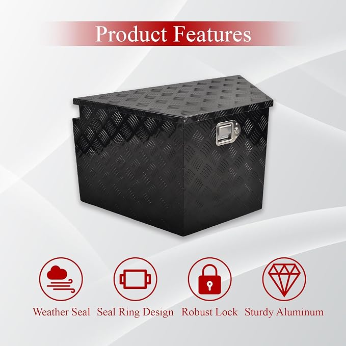 33''Inch Aluminum Trailer Tongue Tool Box Truck Bed Toolbox Truck Trailer Chest Box Underbody Storage Organizer Waterproof Square Storage Organizer wi/Lock & Keys Black(‎33" Lx19 Wx18 H)