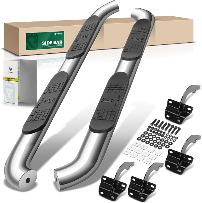 YHTAUTO 4 Inch Running Boards Side Steps Fit Ford F-150 2015-2026, F350/250/450/550 Super Duty 2017-2026 (Standard Cab/Regular Cab) Oval Bent Ends Stainless Steel Chrome Truck Side Step Rails
