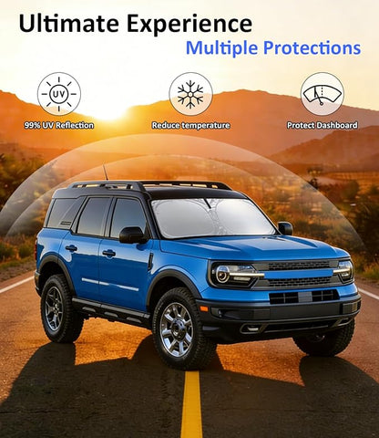 Windshield Sun Shade for Ford Bronco Sport 2021 2022 2023 2024 2025 2026 Accessories, Car Front Window Sun Visor & Heat Shield | 420D Sunshade Protection Blocks UV Rays Keep Your Car Cooler