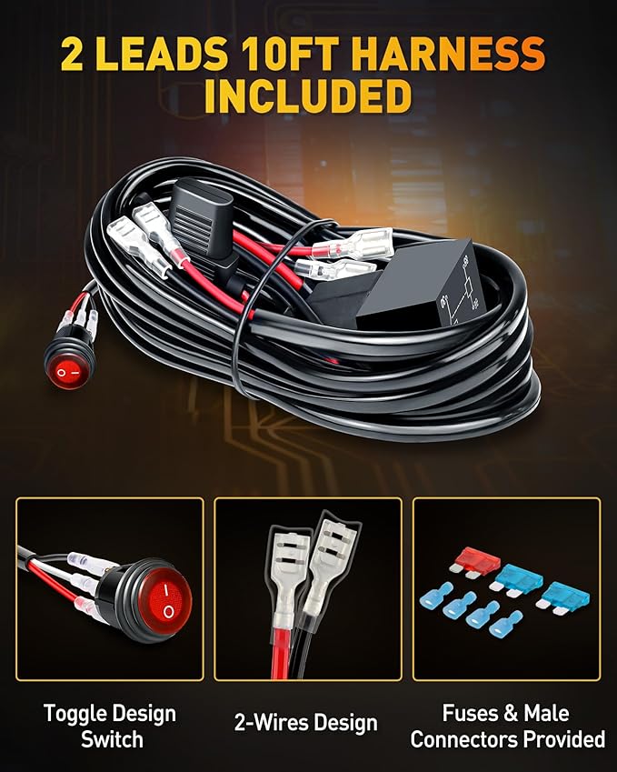 NAOEVO 7 Inch Amber LED Light Bar, 240W 24,000LM Offroad Fog/Driving Lights LED Pods with 2 Leads Wiring Harness Kit, Spot & Flood Work for Truck Boat UTV ATV, 2-Pack (Amber)