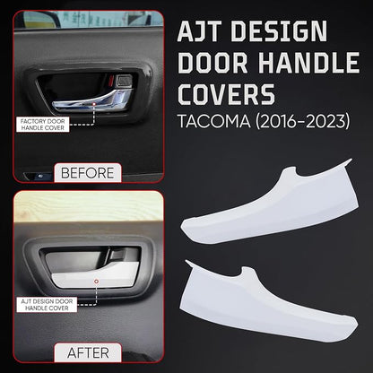 AJT DESIGN Car Door Handle Cover Compatible with Toyota Tacoma (2016-2023) | ABS Plastic Interior Trim, Chrome Delete Tacoma Door Handle Cover | Made in USA, Pack of 4 (Front & Back) - White