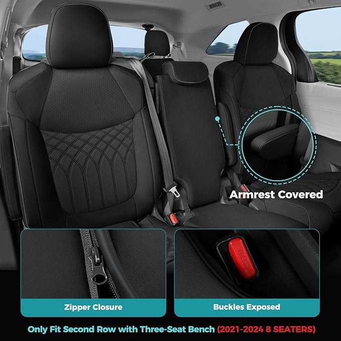 Customized for Toyota Sienna Seat Covers 2021-2026 Sienna 8 Seats 3 Row, Leather Car Seat Covers Waterproof Seat Covers Full Set for Cars, Car Seat Protectors, Airbag Compatible(Black)