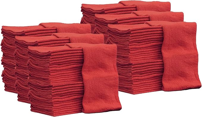 Nabob Wipers Auto Mechanic Shop Towels 500 Pack Bulk Shop Rags 100% Cotton Size 14"x14" Commercial Grade (500 Pack, Red)