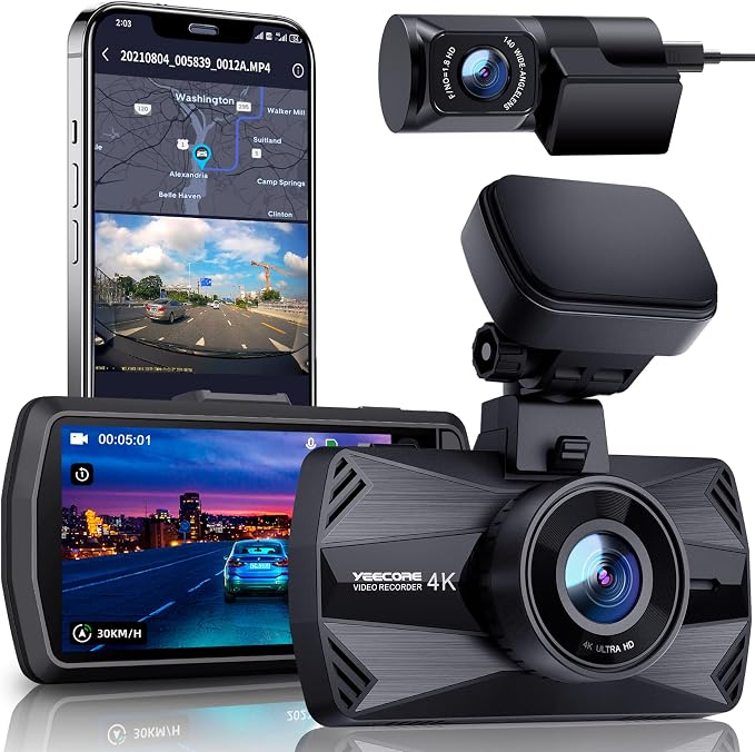Real 4K Dash Cam Front and Rear, 5.8GHz Wi-Fi GPS, Dual Camera HDR with Top-Level Sensor, 3.3'' IPS Screen, Super Night Vision, G-Sensor, Parking Mode, Dash Camera for Cars with App, Support 512GB Max