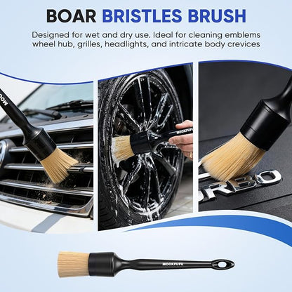 Car Detailing Brush, 6PCS Ultra Soft Boars Hair Car Interior Exterior Detailing Brushes, Scratch-Free Car Cleaning Dust Brush for Dashboard, Emblem, Air Vents, Wheels, Leather Seat