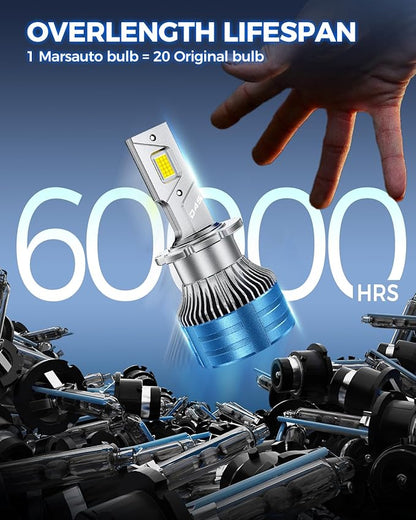 Marsauto D4S D4R HID Bulbs, 800% Ultra Brighter 30,000LM 6500K White for 66440 42402 42402WX Bulb, Plug and Play, Pack of 2