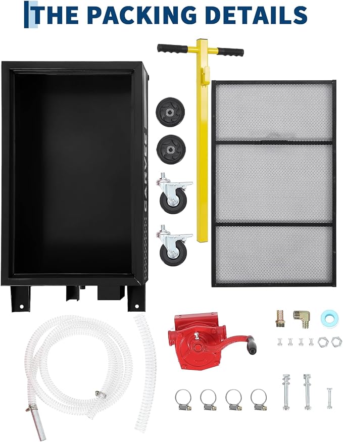Garvee Oil Drain Pan, 15 Gallon Waste Oil Drain Pan for Oil Change, Steel,8-8.2 ft Hose& Folding Handle&Rolling Cart, Heavy Duty for Trucks,Manual,Black
