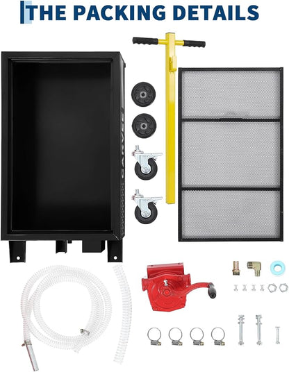 Garvee Oil Drain Pan, 15 Gallon Waste Oil Drain Pan for Oil Change, Steel,8-8.2 ft Hose& Folding Handle&Rolling Cart, Heavy Duty for Trucks,Manual,Black