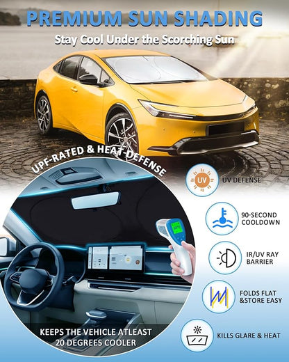 Sun Shade for Toyota Prius Windshield Sunshade Custom fit Toyota Prius 2026-2025 2023 Foldable Front Window Cover Retractable Sun Visor Protector Keep Interior Cool UV Blocker