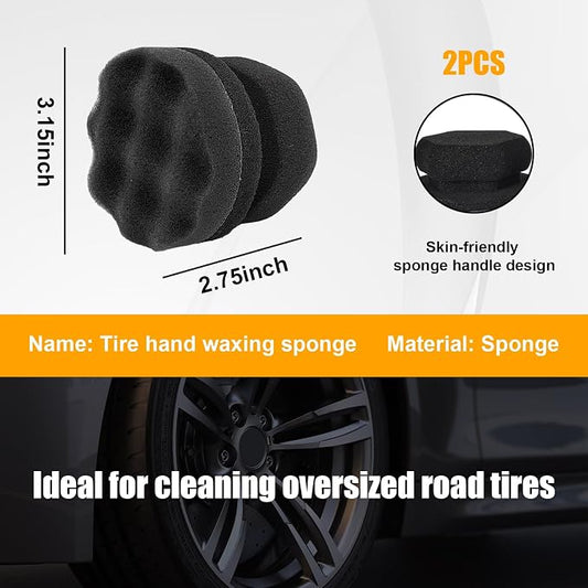 2 PCS Tire Shine Applicator, Reusable Foam Car Tire Dressing Applicator Pads with Ergonomic Design, Durable Automotive Detailing Sponge Tool for Applying Tire Shine (Black, Small)