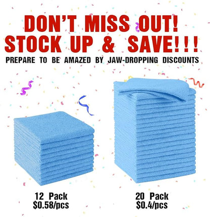 HOMEXCEL Blue Microfiber Cleaning Cloths, 20 Pack Cleaning Rags - Lint Free & Scratch-Free Microfiber Towels for Cars, House & Kitchen, Absorbent Cleaning Towels, 11.5 x 11.5 Inch