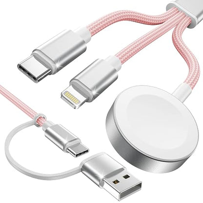Travel Essentials,3 in 2 USB C Cable for Apple Watch Charger,iPhone Charger,Multi Charging Cable,Cruise Vacation Camping Essentials,Portable for iWatch Series 11-2/Ultra/SE & iPhone 17-12,Car,Pink