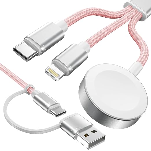 Travel Essentials,3 in 2 USB C Cable for Apple Watch Charger,iPhone Charger,Multi Charging Cable,Cruise Vacation Camping Essentials,Portable for iWatch Series 11-2/Ultra/SE & iPhone 17-12,Car,Pink