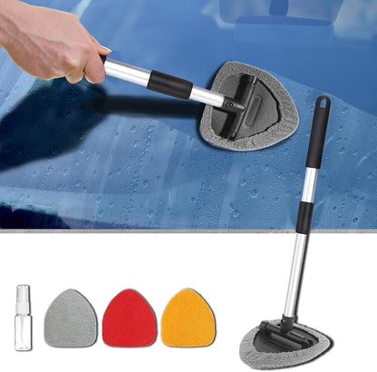 Car Window Cleaner, Car Cleanser Brush, Car Accessories Car Cleaning Supplies Tools, Car Cleaning Kit with Extendable Handle, Microfiber Cloth, Spray Bottle, Fits All Cars