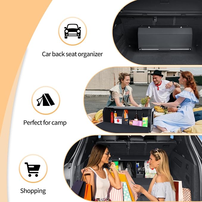 Car Trunk Organizer, Sturdy Car Storage Organizer with Lid and Push-pull Handle Collapsible Leather Cargo Organizer for Suv, Truck, Sedan, Van (Black, 26.7 x 11.4 x 12.2in)