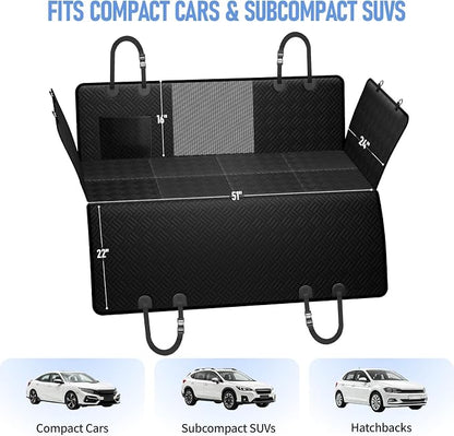 PROZAR Dog Car Seat Cover for Back Seat, Hard Bottom Back Seat Extender, Pet Cover for Dogs - Supports 400lbs, Waterproof Heavy Duty Scratch Dog Hammock for Compact Cars/SUVs, 51in -Black