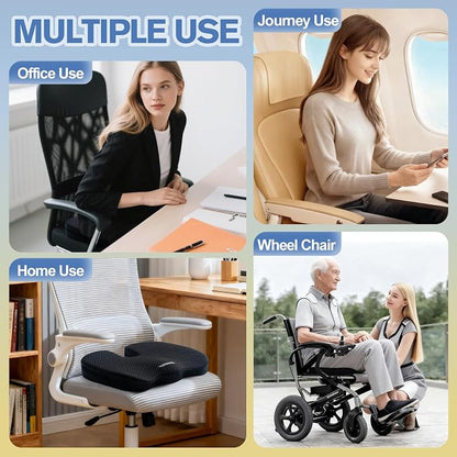 Mureon Office Chair Cushion - Large Memory Foam Ergonomic Chair Cushion for Back & Hip Pressure Relief - Non-Slip Seat Cushion for Car, Desk Chair & Tailbone Pain - Soft Support - Black