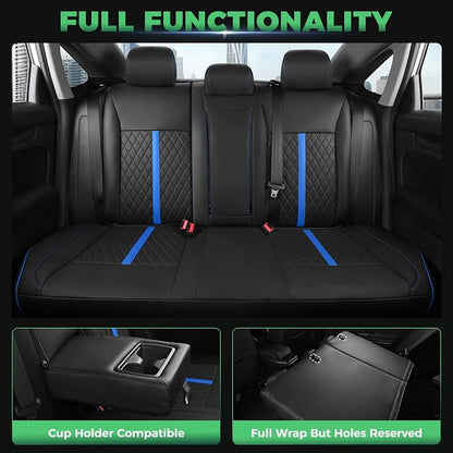 for Honda Civic Leather Seat Covers, Sedan Sport, EX EX-L EX-T Touring 2016-2021, Custom Fit Car Seat Cover Full Set, Waterproof Accessories, Black Blue (60/40 Split Benches)