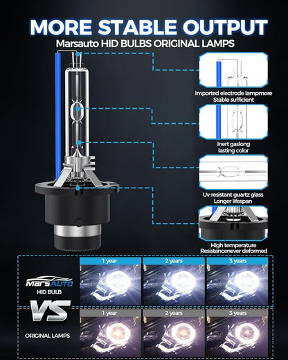 Marsauto D4S D4R HID Bulbs, 66440 42402 42402WX Bulbs, 35W D4S 8000K White Blue, Up to 350% Brightness, Pack of 2