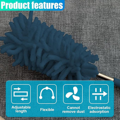 2PCS Car Interior Duster with Extension Pole – Washable Microfiber Dusters Detailing Brushes with Bendable Head, Long Handle Cleaning Duster Tool for Car Dash, Vents, Window, Furniture, Office (Blue)