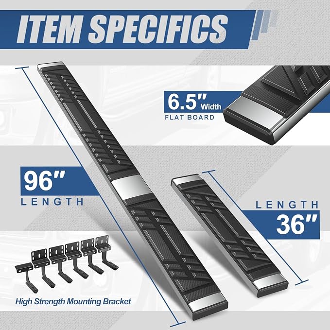 Auto Dynasty Running Boards Compatible with 2015-2024 Ford Transit 150 250 350, Stainless Steel Side Step Rail Nerf Bars, 6.5" x 36" Left / 96" Right Step Bars, Polished Chrome