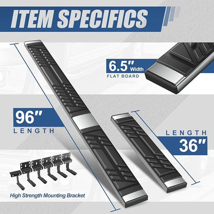 Auto Dynasty Running Boards Compatible with 2015-2024 Ford Transit 150 250 350, Stainless Steel Side Step Rail Nerf Bars, 6.5" x 36" Left / 96" Right Step Bars, Polished Chrome