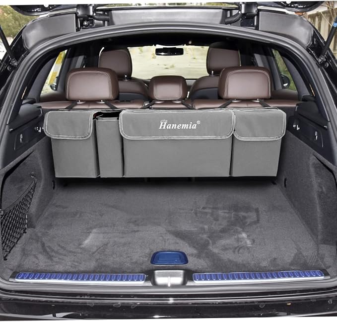 Car Trunk Organizer and Storage, Backseat Hanging Organizer for SUV, Truck, MPV, Waterproof, Collapsible Cargo Storage Bag with 4 Pockets, Car Interior Accessories (Gray)