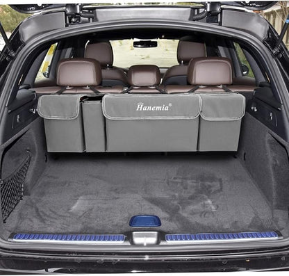 Car Trunk Organizer and Storage, Backseat Hanging Organizer for SUV, Truck, MPV, Waterproof, Collapsible Cargo Storage Bag with 4 Pockets, Car Interior Accessories (Gray)