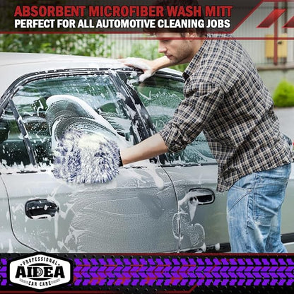 AIDEA Car Wash Mitt Microfiber, 1PK Scratch Free Lint-Free, Wheel Cleaner Mitts, Extra Plush Premium Microfiber Mitt Car Wash Brush, Regular Size 7.12''X10.14''