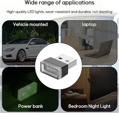 Dickno 4 PCS USB LED Car Interior Atmosphere Lamp, Portable Mini LED Night Light, Plug-in USB Interface Trunk Ambient Lighting Kit, Universal Vehicle Interior Accessories (Green)