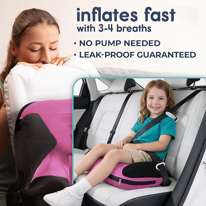 Hiccapop UberBoost Inflatable Booster Car Seat | Blow up Narrow Backless Booster Car Seat for Travel | Portable Booster Seat for Toddlers, Kids, Child | Pink/Black